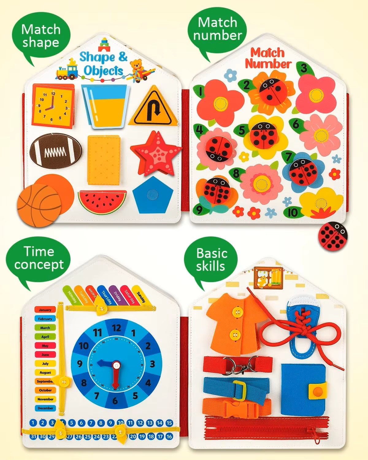 Montessori Busy Board Quiet Felt Activity Toy Book for Toddlers and Kids