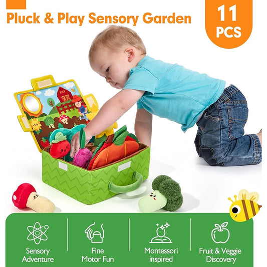 Montessori Plush Garden Fruit & Veggies Sensory Toy Set for 6-12 Months