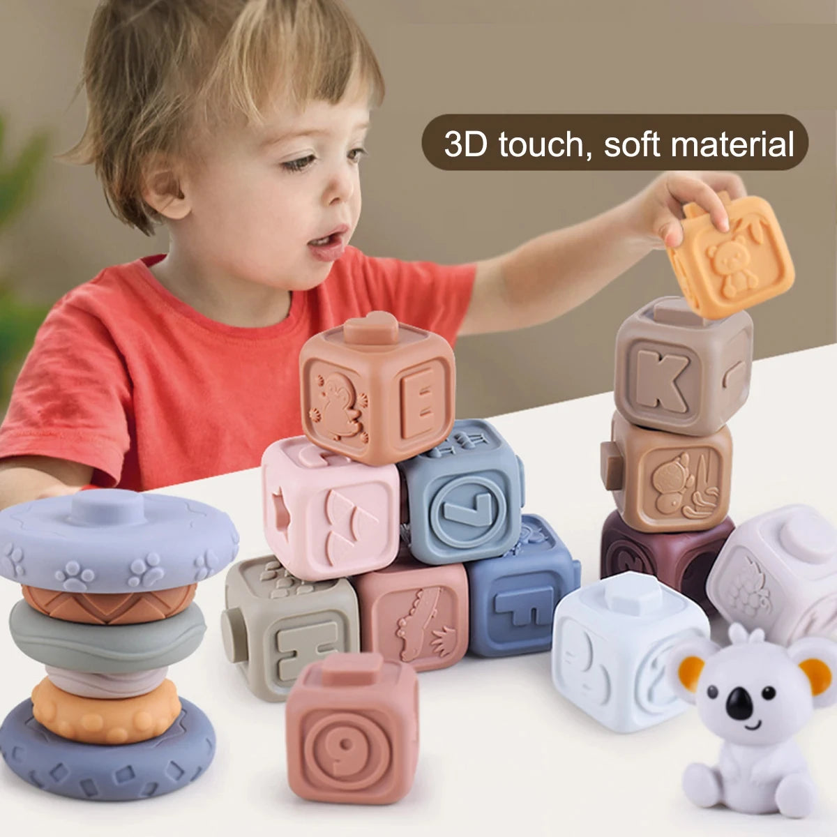 Baby Soft Silicone Stacking Tower Blocks, Bath Toy Ring Stacked for Toddlers - LittleOzKid