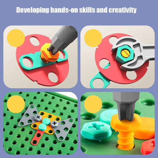 Simulated DIY Children Tool Toys Set Electric Drill Screw Nuts 3D Puzzle Toy Pretend Play Tool Kits