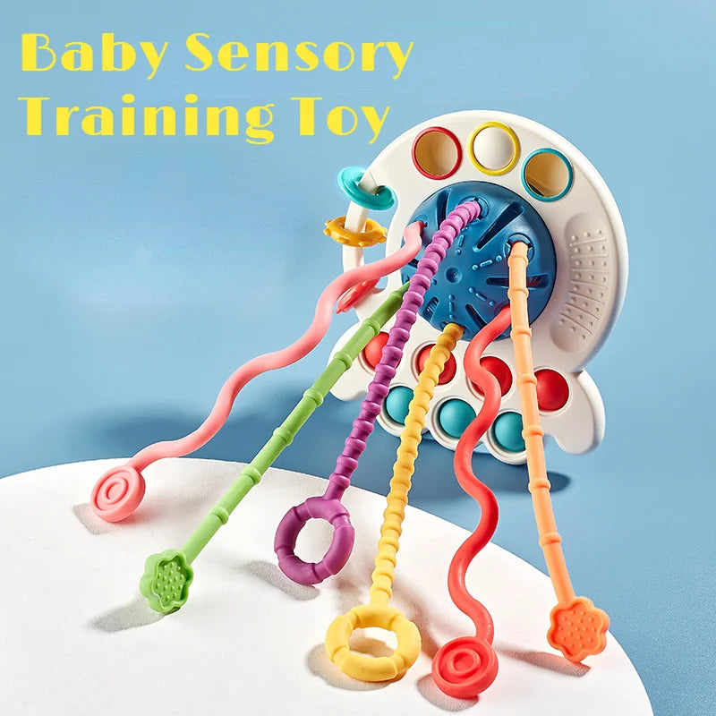 Baby Montessori Sensory Toy, Pull String Finger Grasp Training, Teething BPA Free