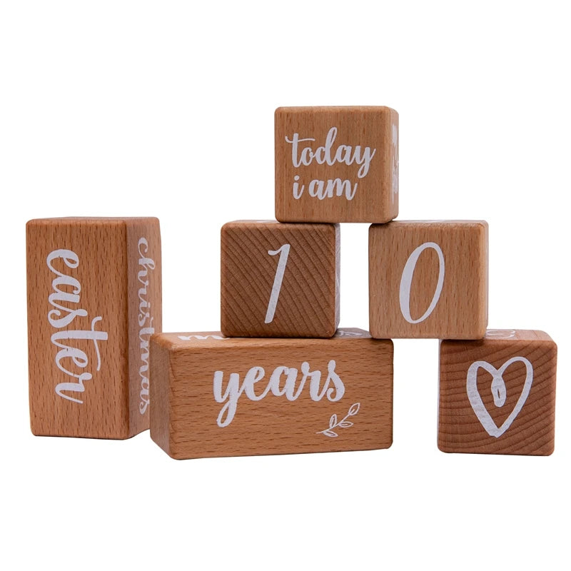 Set of Baby Month Milestone Card Beech Block ,Newborn Birthday Month Milestones Block