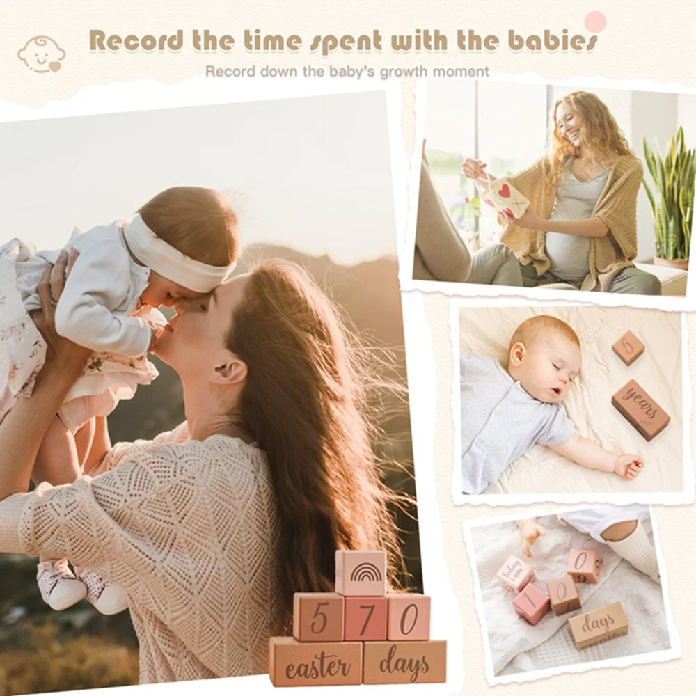 7Pcs Newborn Wooden Milestone Blocks, Birthing Monthly Milestones Blocks For Newborn