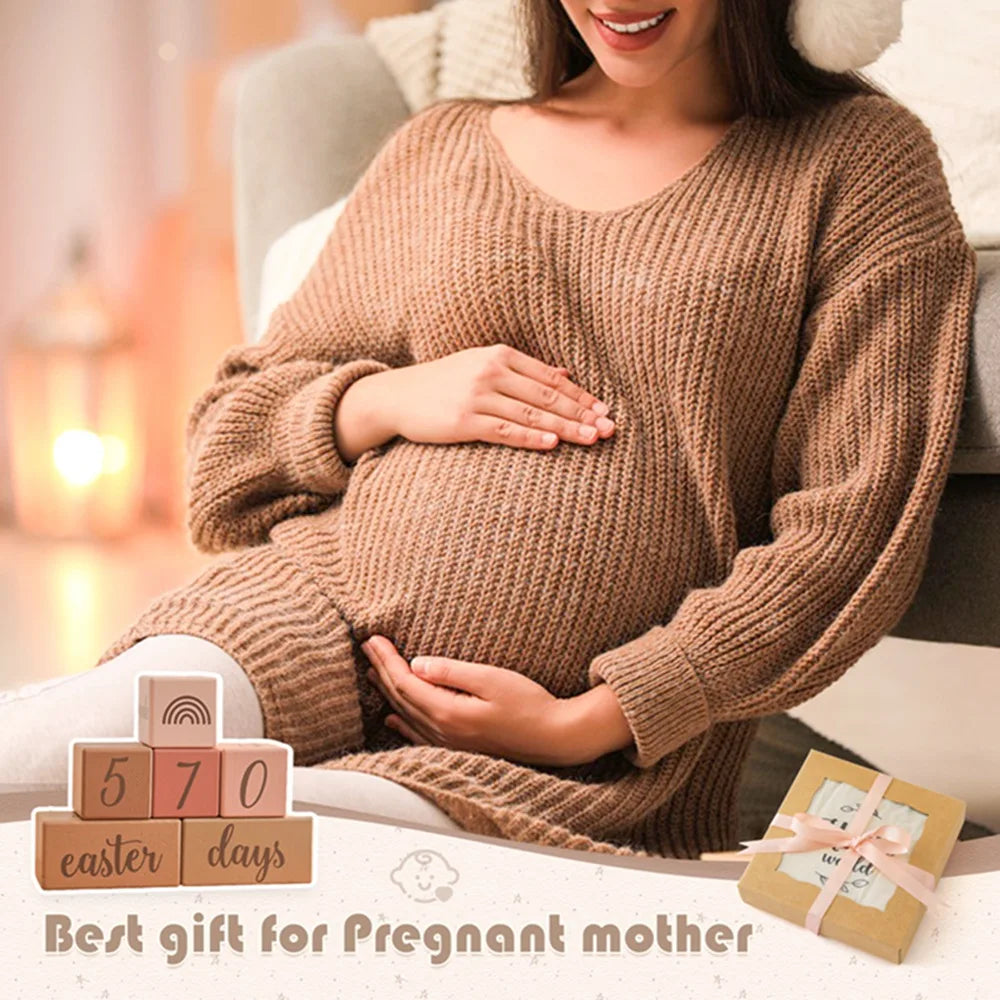 7Pcs Newborn Wooden Milestone Blocks, Birthing Monthly Milestones Blocks For Newborn