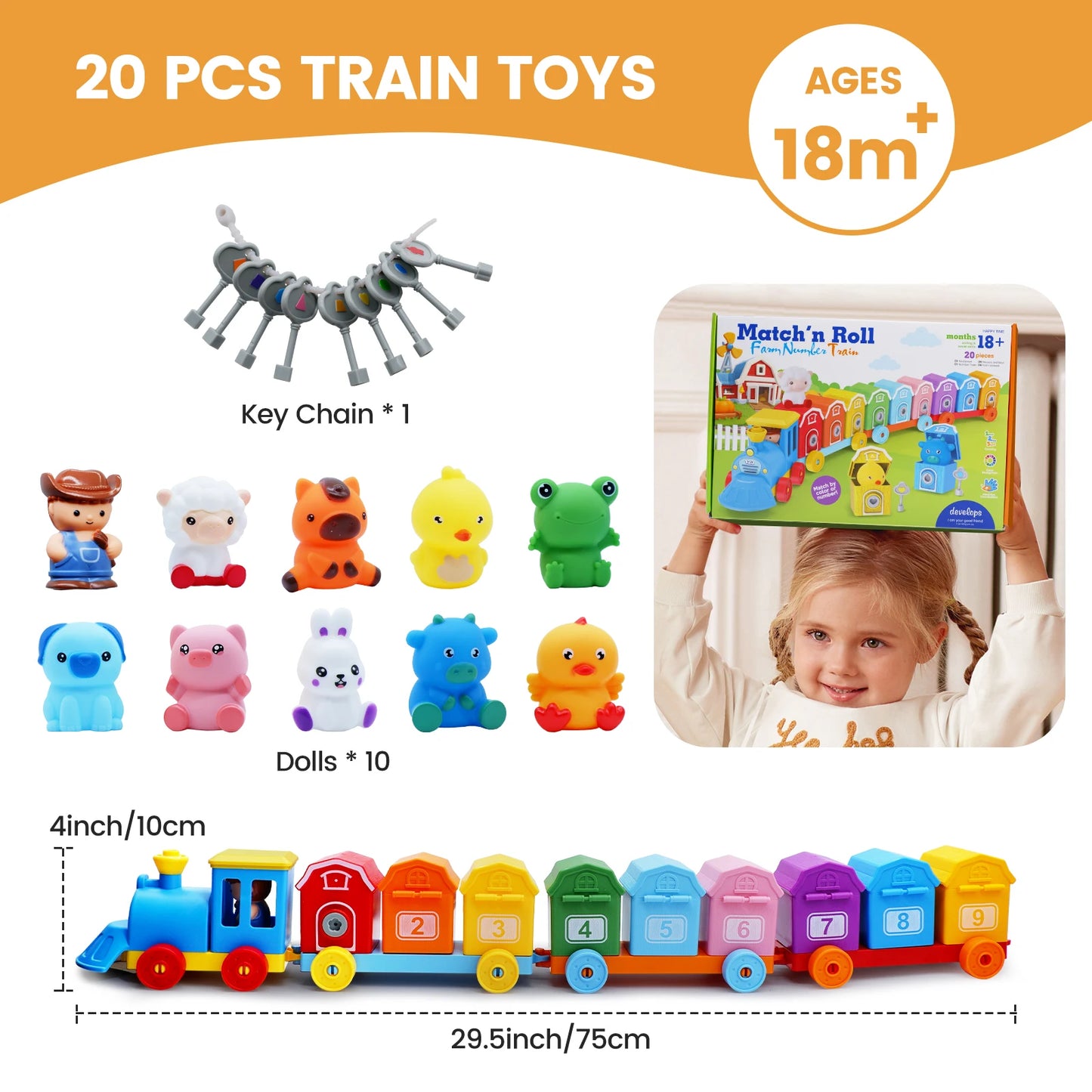 Montessori Farm Train Set for Toddlers, Educational Counting, Matching & Sorting Toy,Fine Motor Skills