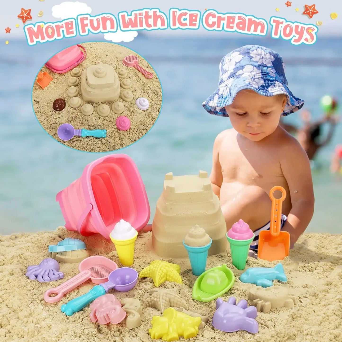 20-Piece Kids Beach Sand Toy Set β Portable Travel Toy with Mesh Bag