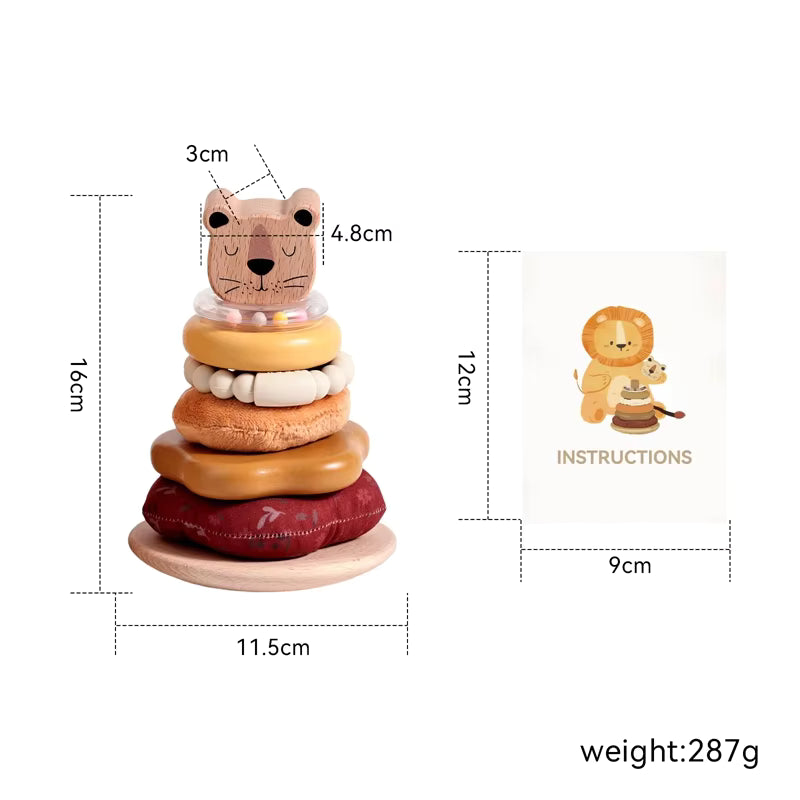 Montessori Sensory Baby Wooden Lion Stacking Toy