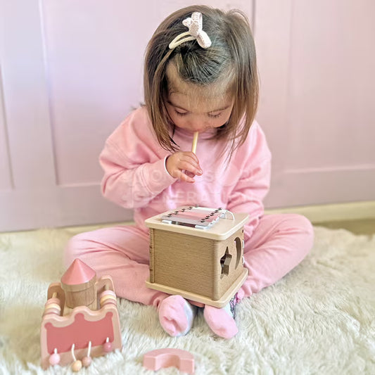 Montessori Wooden Activity Cube & Musical Busy Box Toy