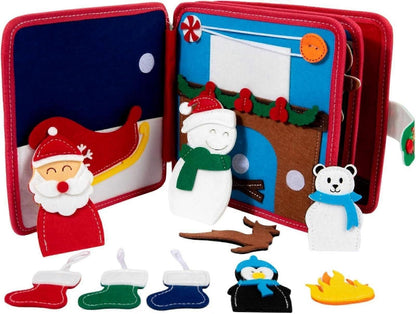 Montessori Christmas Busy Felt Book for Toddlers, Learning Activity Book with Santa