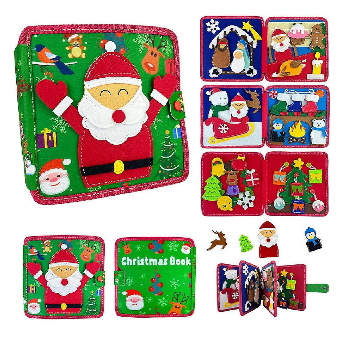 Montessori Christmas Busy Felt Book for Toddlers, Learning Activity Book with Santa