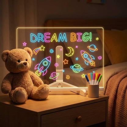 LED Acrylic Drawing Board & Night Light with Colorful Pens
