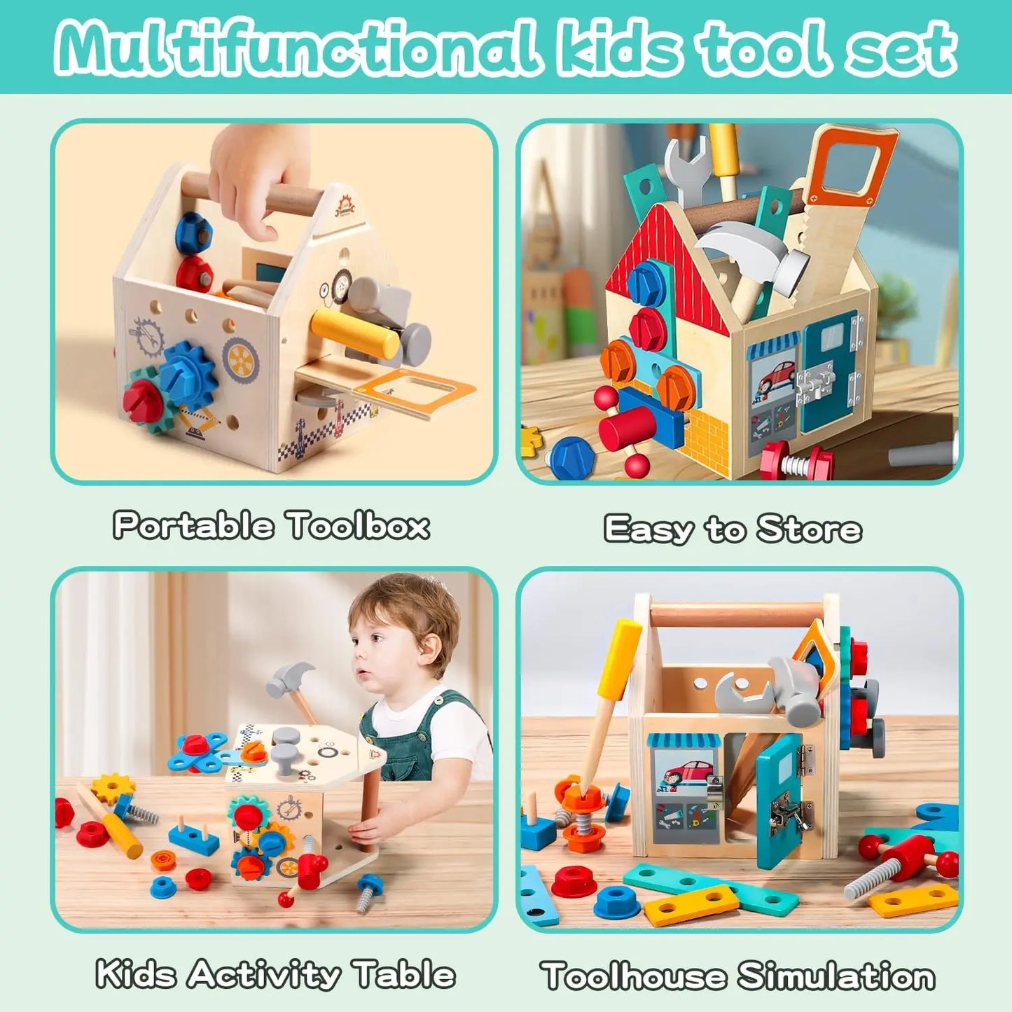 Wooden Kids Toolbox Set – Montessori Construction & Repair Pretend Play