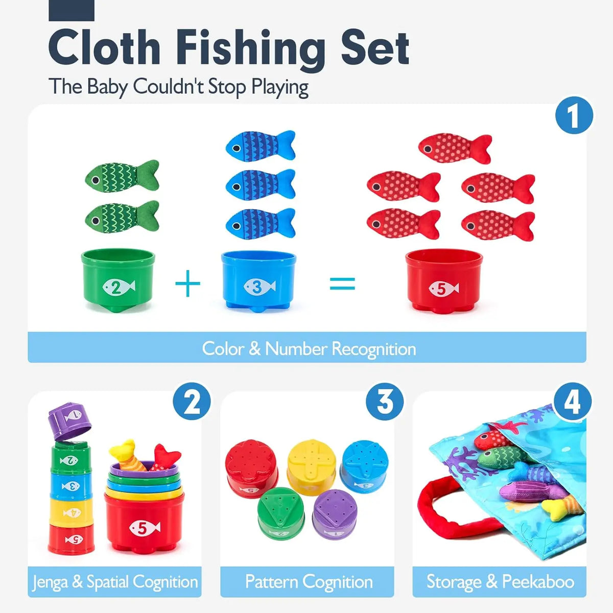 Montessori Toys for Toddler, Cloth Fishing Game with Stacking Cups