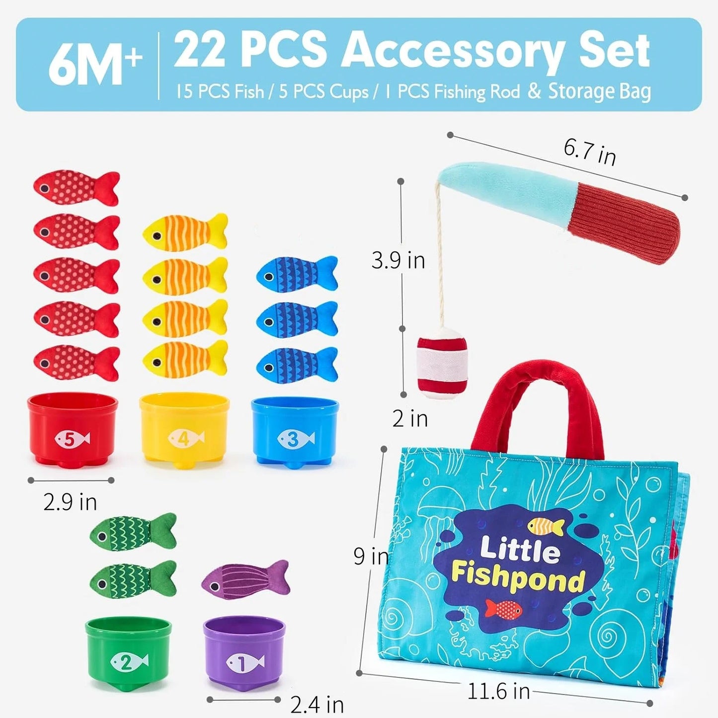 Montessori Toys for Toddler, Cloth Fishing Game with Stacking Cups