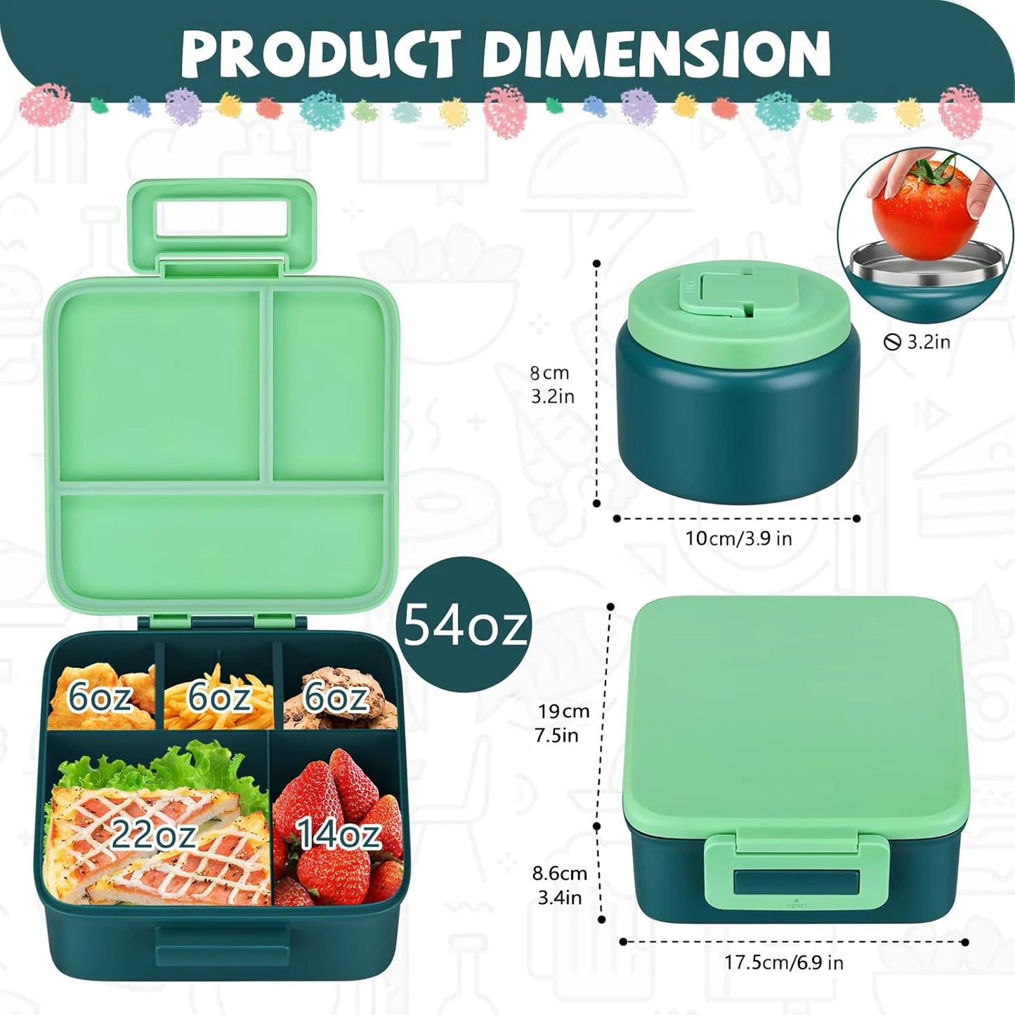 Stainless Steel Leak Proof Lunch Box Set for Kids with dividers