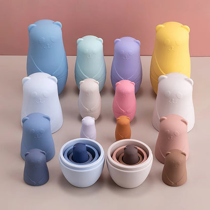 Silicone Bear Family Nesting Dolls for Hand-Eye Coordination, Stacked building blocks