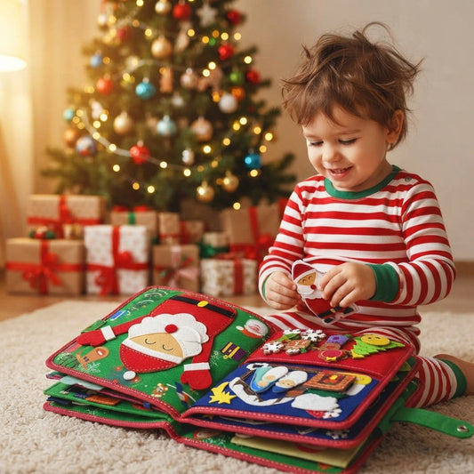 Montessori Christmas Busy Felt Book for Toddlers, Learning Activity Book with Santa