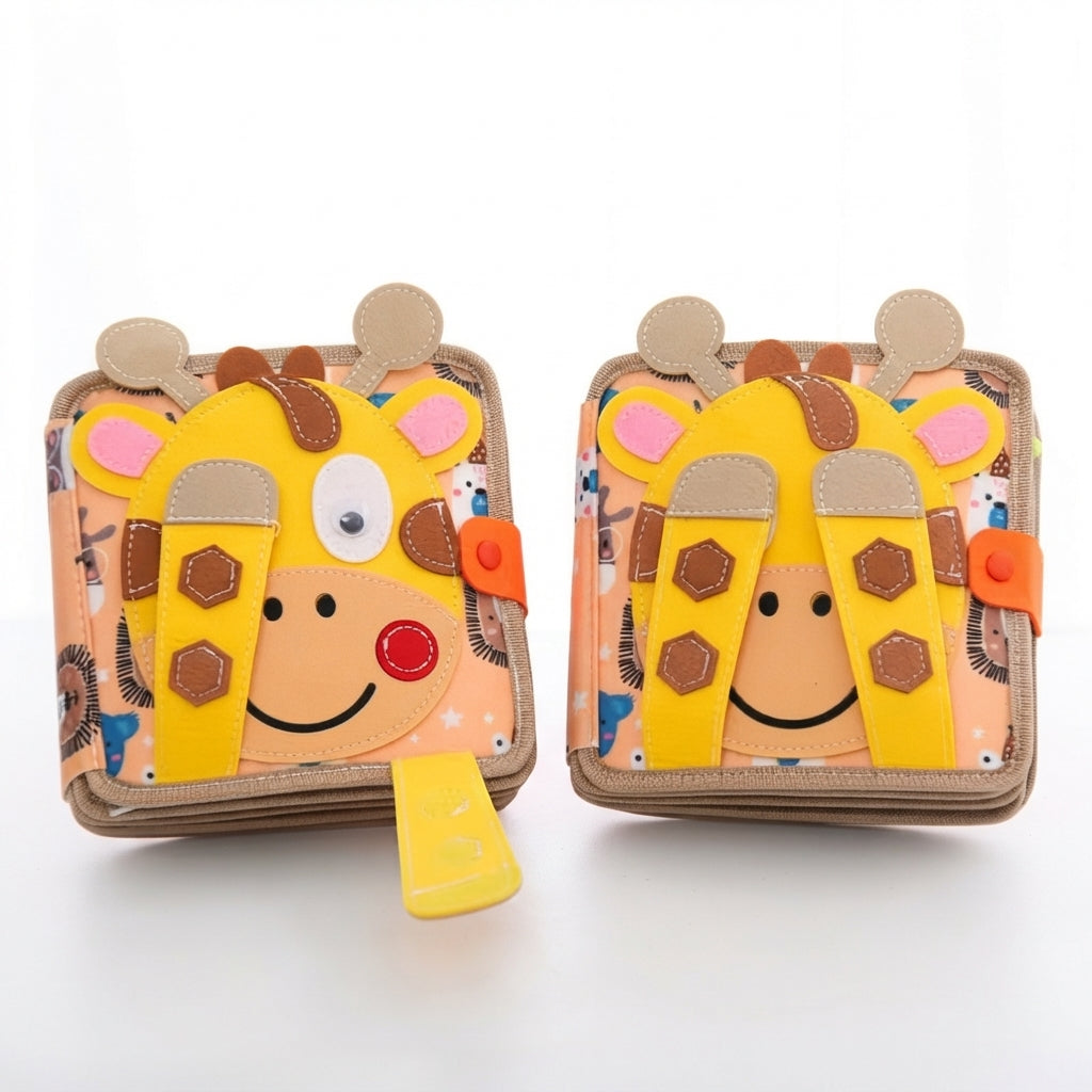 Montessori Giraffe Felt Busy Book, Toddler Sensory Toy