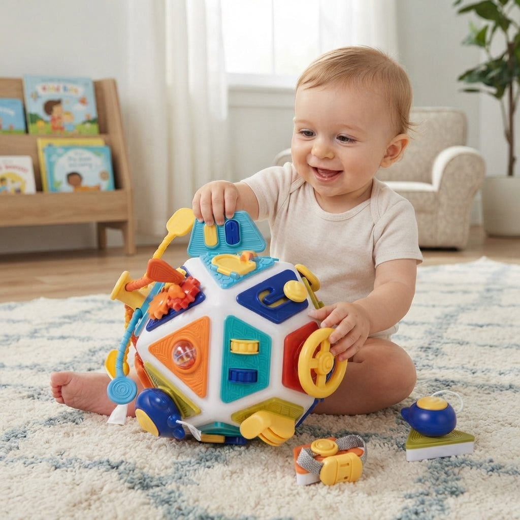 Montessori Sensory Activity Busy Cube for Baby and Toddler, Fine Motor Skills Toy