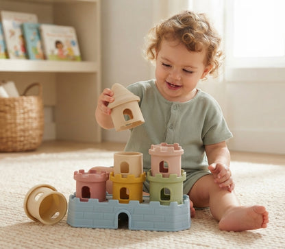 Silicone Castle Stacking Blocks, Montessori Teether Toy