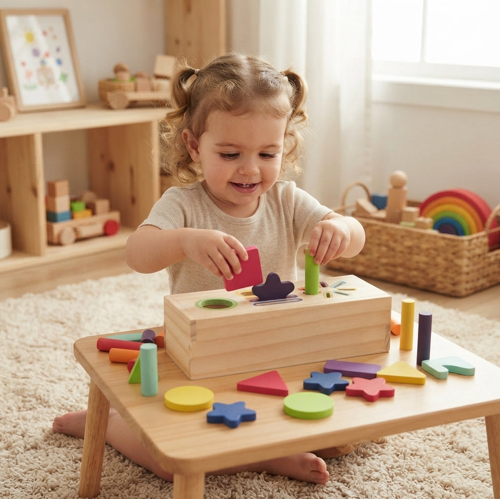 3D Geometric Solids Wooden Color & Shape Sorting Montessori Toy
