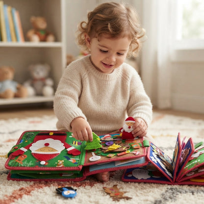 Montessori Christmas Busy Felt Book for Toddlers, Learning Activity Book with Santa