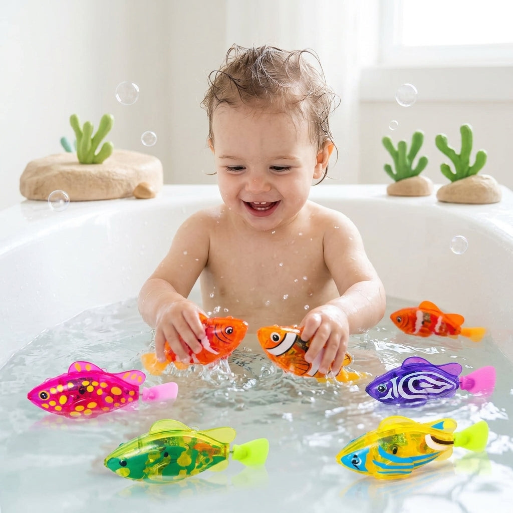 6 Pcs Electronic Swimming Fish Bath Toy With LED Light