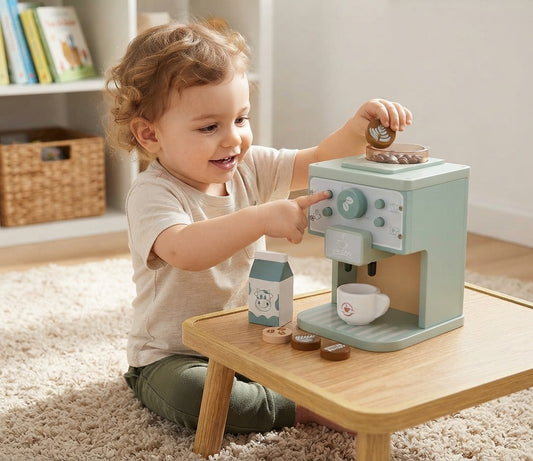 Kids Wooden Coffee Maker Set, Pretend Play Kitchen Toy