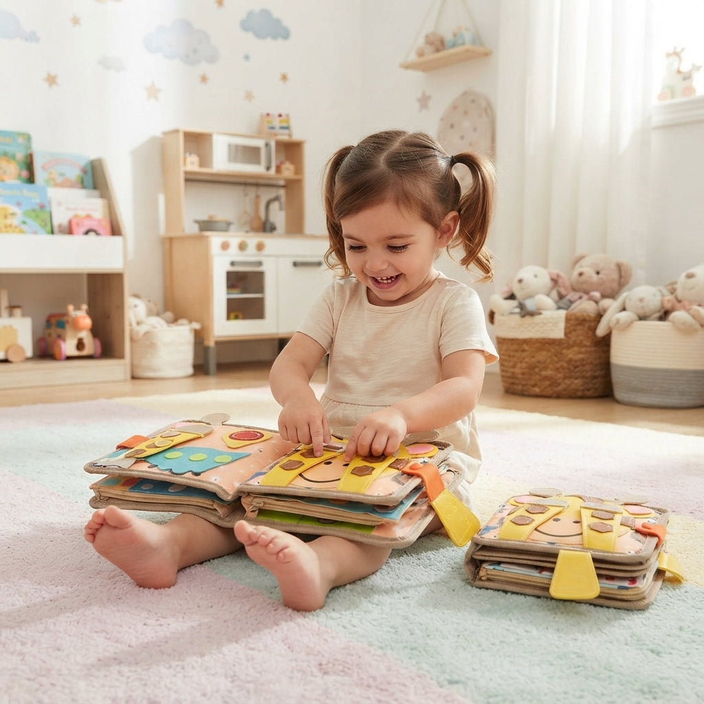 Montessori Giraffe Felt Busy Book, Toddler Sensory Toy