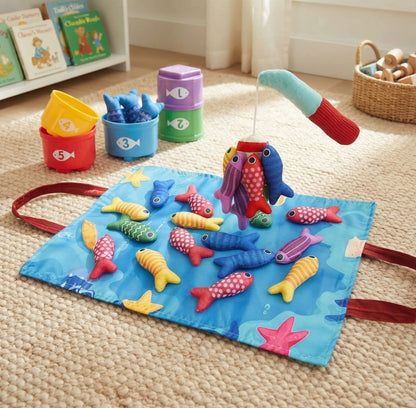 Montessori Toys for Toddler, Cloth Fishing Game with Stacking Cups