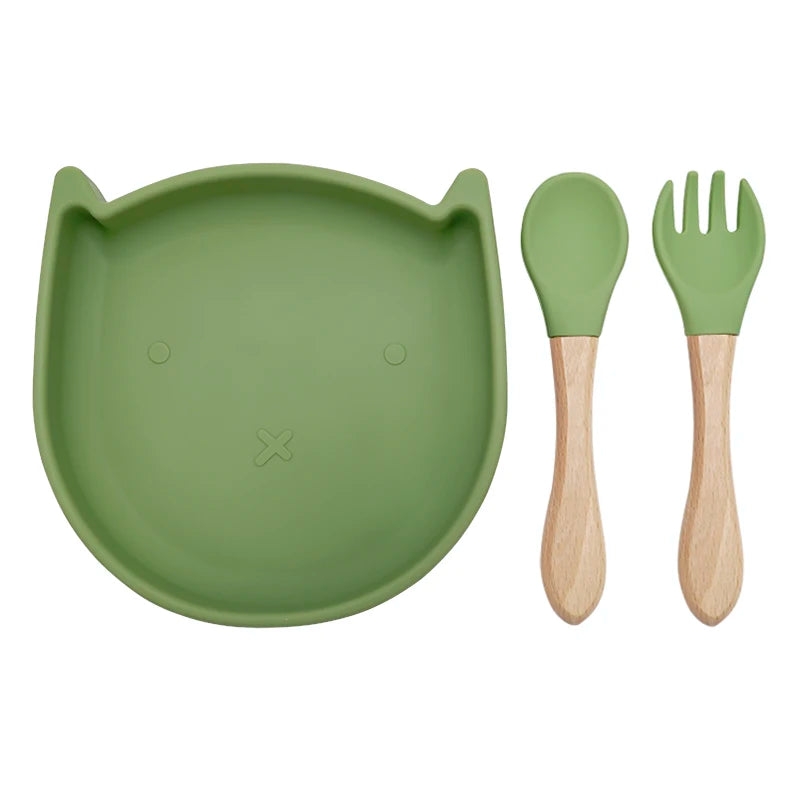 BPA-free Silicone Baby Toddler Feeding Set Plate with Spoon (Dishwasher Safe)