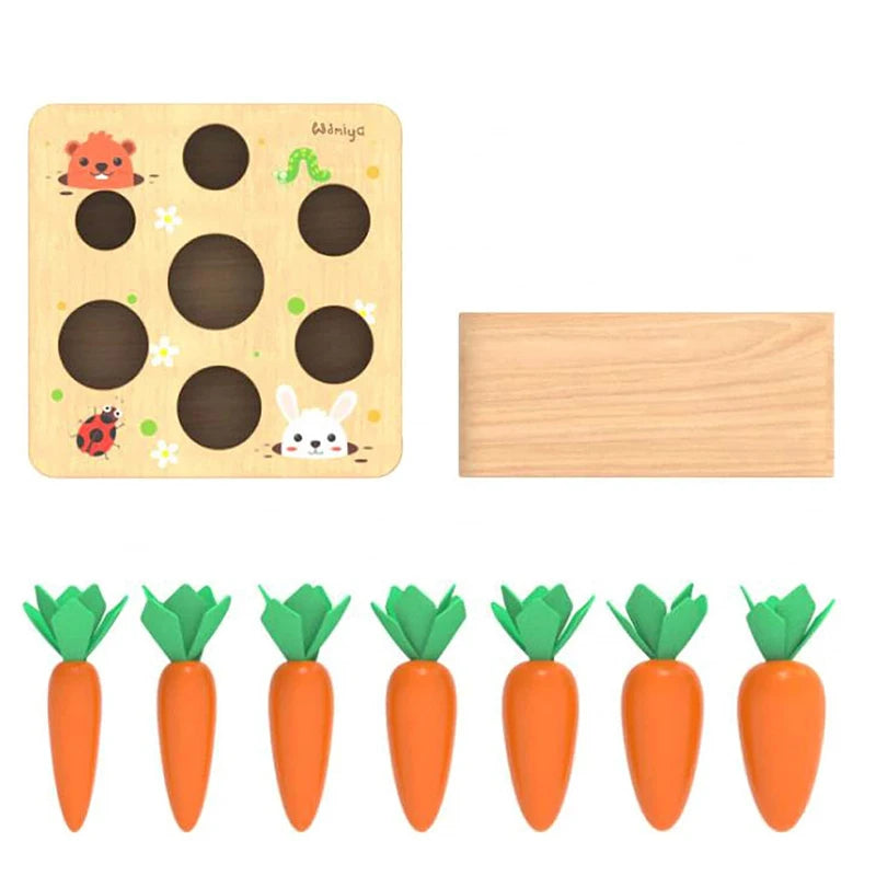 Wooden Carrot Harvest Game - Montessori Educational Toy For Toddlers, Fine Motor Skills Development