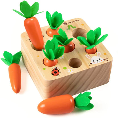 Wooden Carrot Harvest Game - Montessori Educational Toy For Toddlers, Fine Motor Skills Development