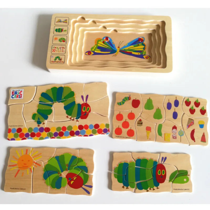 Wooden Montessori Multilayer Caterpillar Jigsaw Puzzle