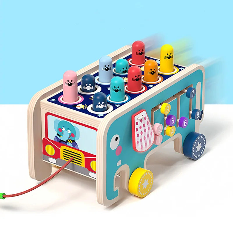 Wooden Elephant Whack-A-Mole Hammer Pounding Montessori Toddler Game