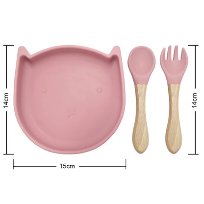 BPA-free Silicone Baby Toddler Feeding Set Plate with Spoon (Dishwasher Safe)