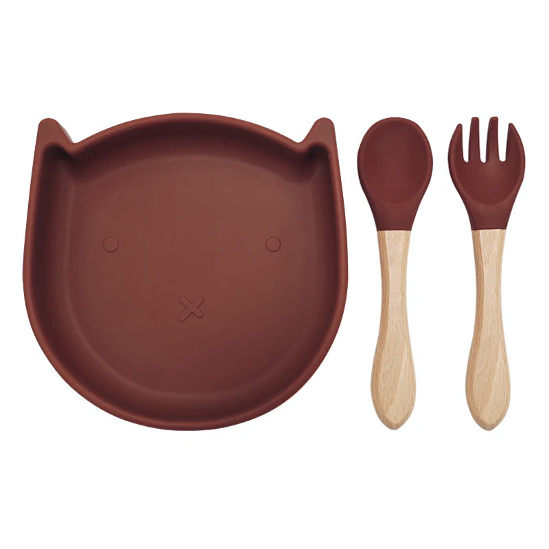 BPA-free Silicone Baby Toddler Feeding Set Plate with Spoon (Dishwasher Safe)
