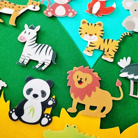 DYI Montessori Baby Busy Felt Board Animals with Hooks Stories Set - LittleOzKid