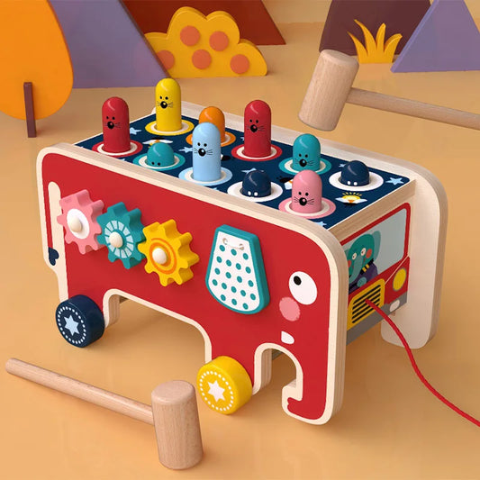 Wooden Elephant Whack-A-Mole Hammer Pounding Montessori Toddler Game