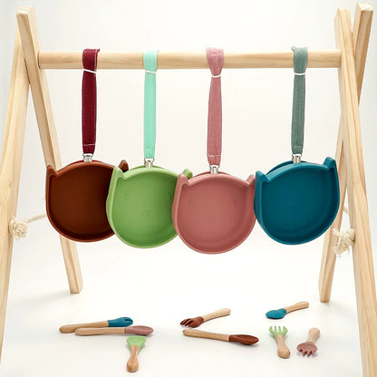 BPA-free Silicone Baby Toddler Feeding Set Plate with Spoon (Dishwasher Safe)