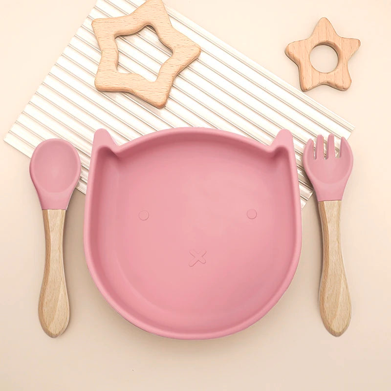 BPA-free Silicone Baby Toddler Feeding Set Plate with Spoon (Dishwasher Safe)