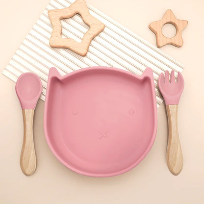 BPA-free Silicone Baby Toddler Feeding Set Plate with Spoon (Dishwasher Safe)