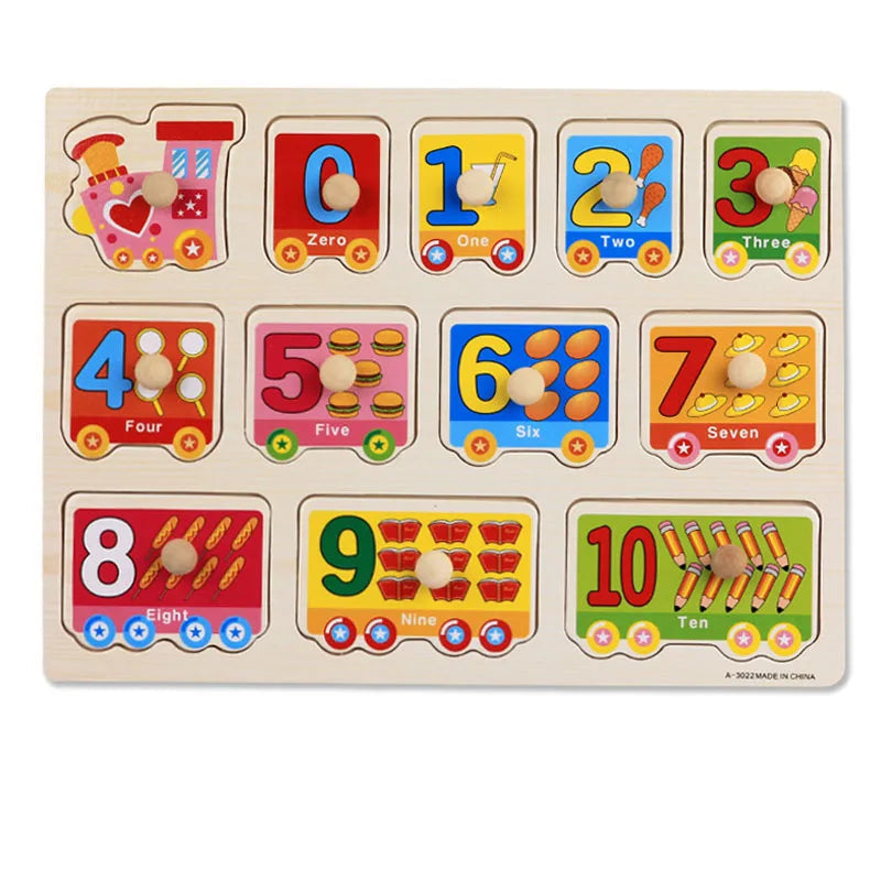 Wooden Alphabets, Numbers & Shapes Jigsaw Puzzle, Hand Grab Boards Toys