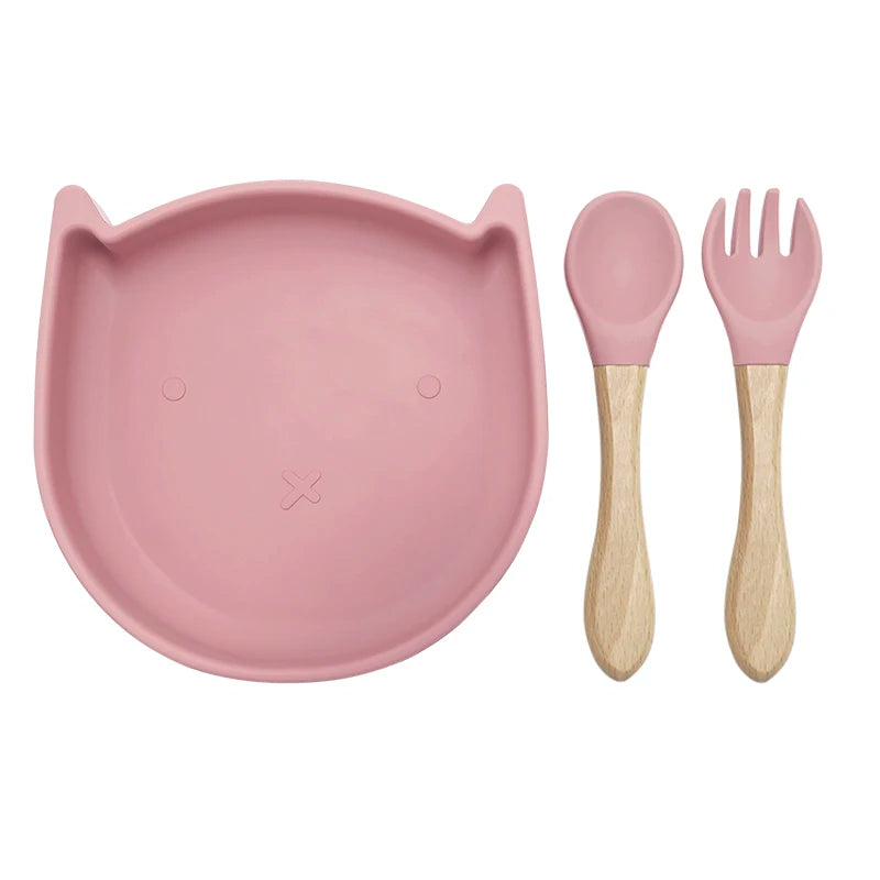 BPA-free Silicone Baby Toddler Feeding Set Plate with Spoon (Dishwasher Safe)