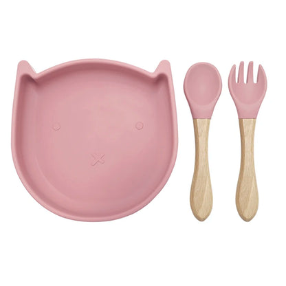 BPA-free Silicone Baby Toddler Feeding Set Plate with Spoon (Dishwasher Safe)