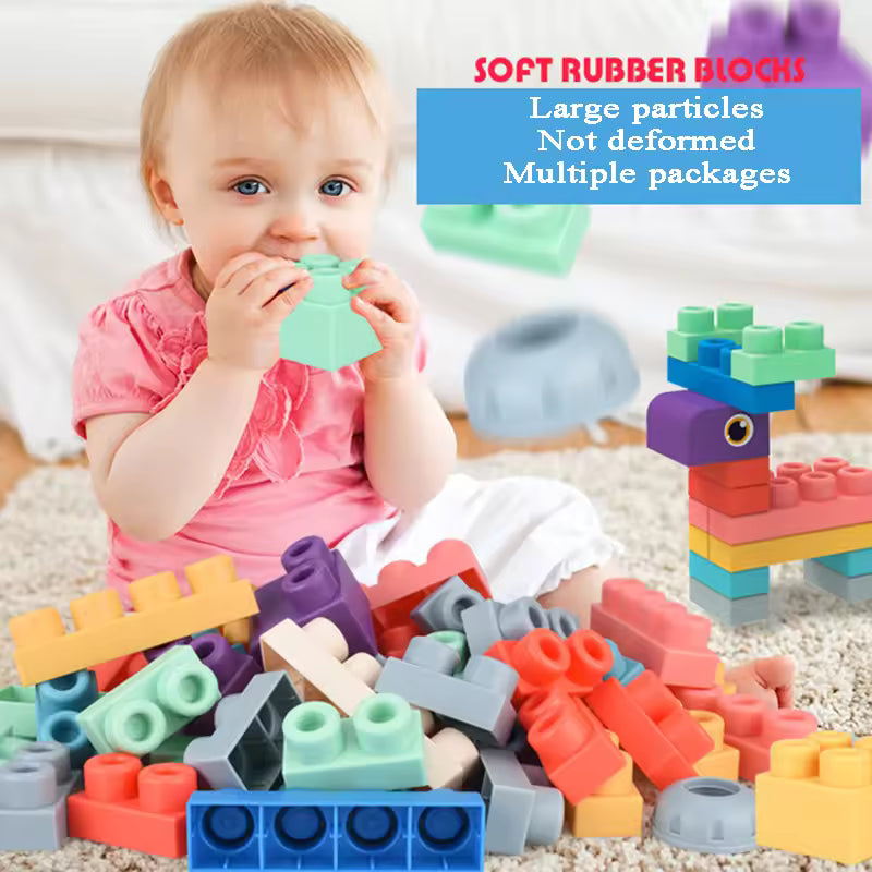 Big Size Soft Building Blocks Toys for Babies and Toddlers, Rubber Bricks