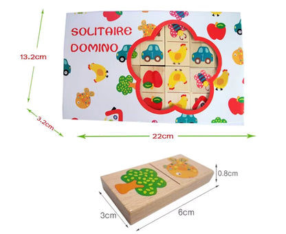 Wooden Animal & Fruit Domino Puzzle – Montessori Educational Stacking & Cognitive Learning Toy for Kids