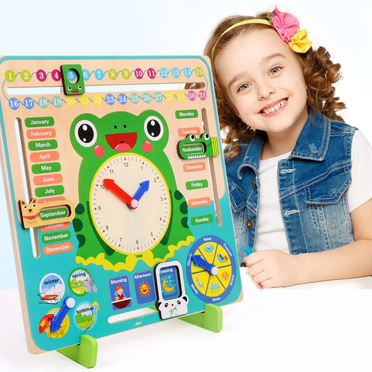 Wooden Frog Clock Calendar ,Weather, Season, Month for Kids - LittleOzKid