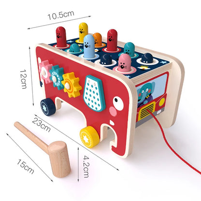 Wooden Elephant Whack-A-Mole Hammer Pounding Montessori Toddler Game