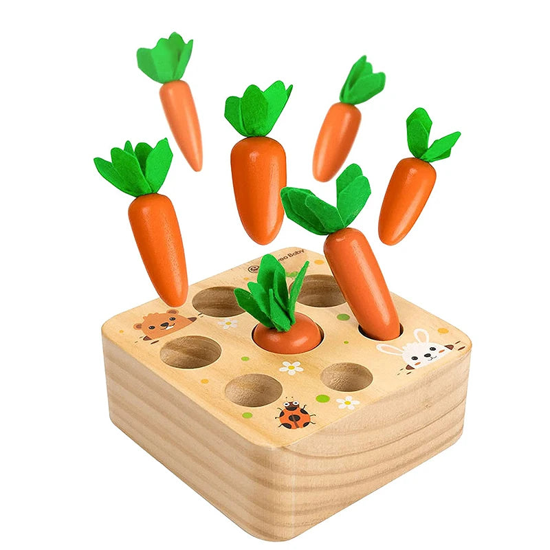 Wooden Carrot Harvest Game - Montessori Educational Toy For Toddlers, Fine Motor Skills Development